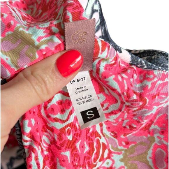 Maaji Swimwear Pink & Grey Tropical Print Reversible Off Shoulder Bikini Top - Picture 6 of 6